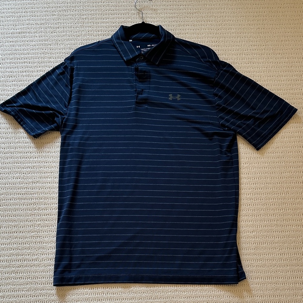 Under Armour Men's Striped Dark Polo Medium Navy